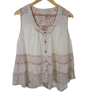 Rachel Zoe Womens Medium Boho Embroidered Tank Top Cream Pink Cotton